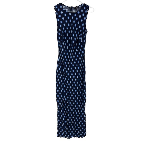 J Crew Women 10 High Neck Slip Dress Maxi Navy Blue Polka Dot Drapey Cupro Slit - Picture 2 of 12